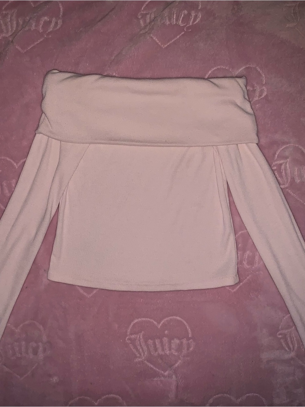 Y2K Light Pale Pink Off Shoulder Stretchy Ribbed Long Sleeve Top
